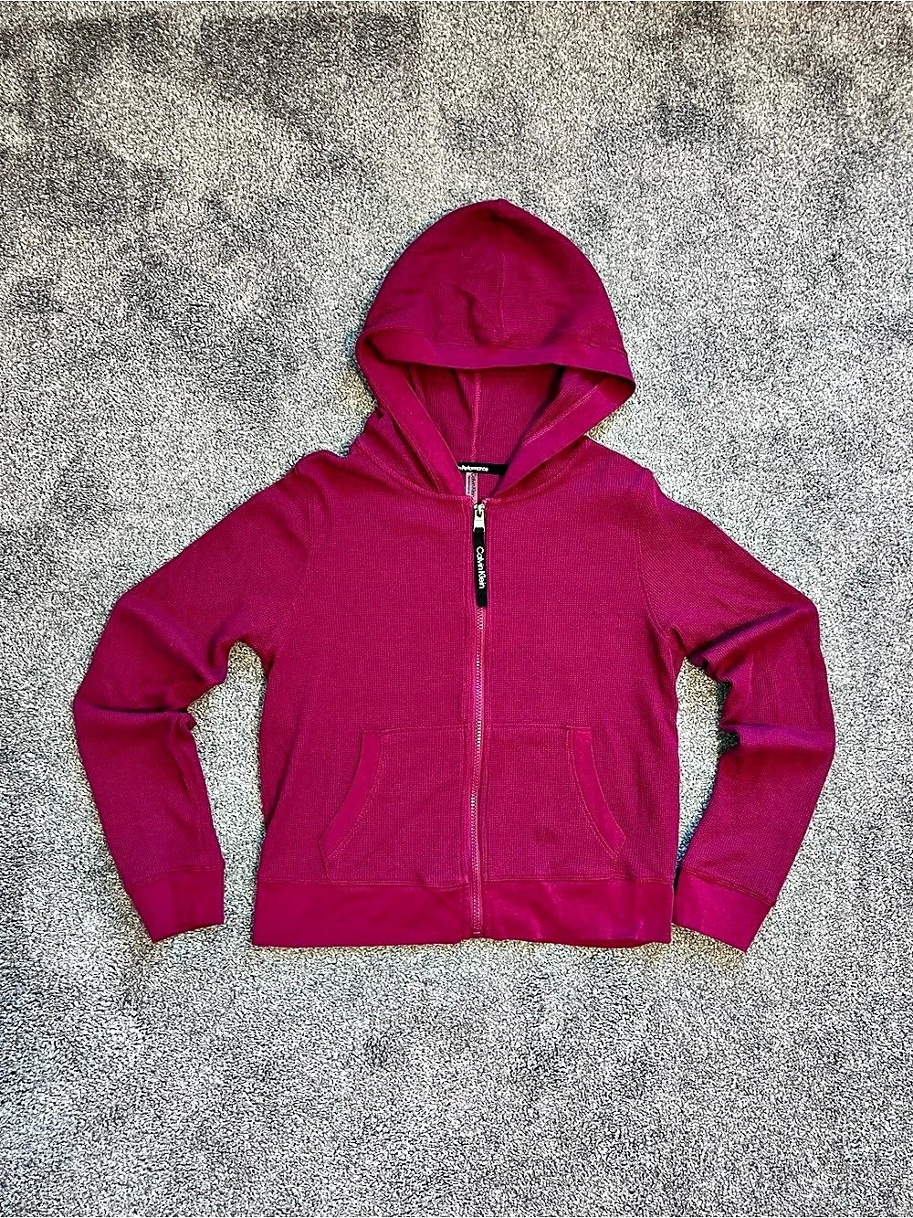 Calvin Klein Performance Magenta Pink Waffle Knit Full Zip Hoodie Jacket Size M
